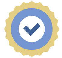 Image icon of a badge with a check mark for the trusted and recommended text block on the the WinZip Driver Updater page