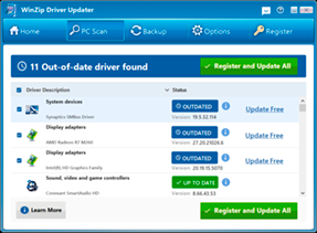 Image of WinZip Driver Updater scan results screen